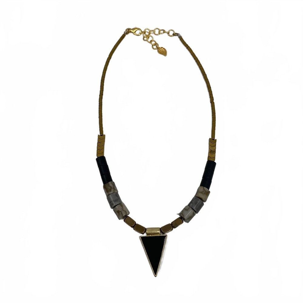 David Aubrey Gold Black Necklace Triangle Pendant